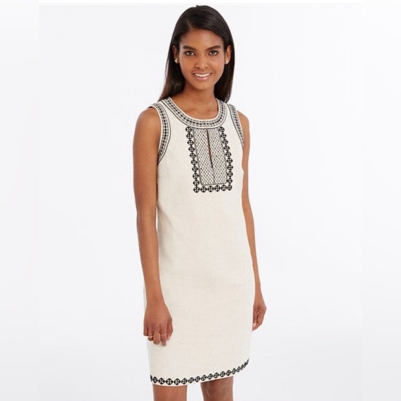 Ann Taylor linen blend shift dress w/blk beading &embroidery,back zip,hook&eye🖤 - Picture 1 of 16